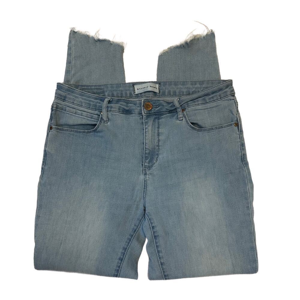 Articles of Society Fringe-Hem Faded Jeans, Size 10